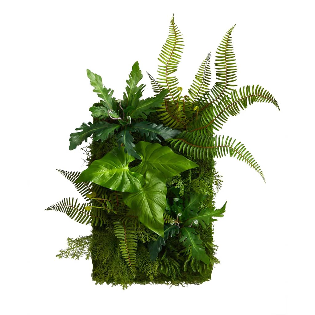 Jardim vertical artificial com plantas realistas